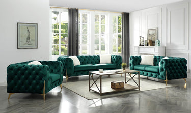 Rocky Chesterfield Sofa Set in Luxurious Green Velvet - 1, 2, or 3 Seater Options - UK Luxury Furniture